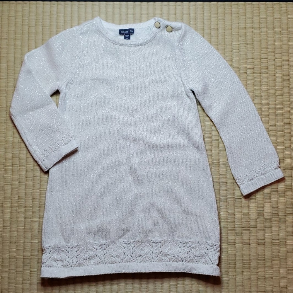 GAP Long-Sleeve Metallic Cream Sweater-Knit Dress